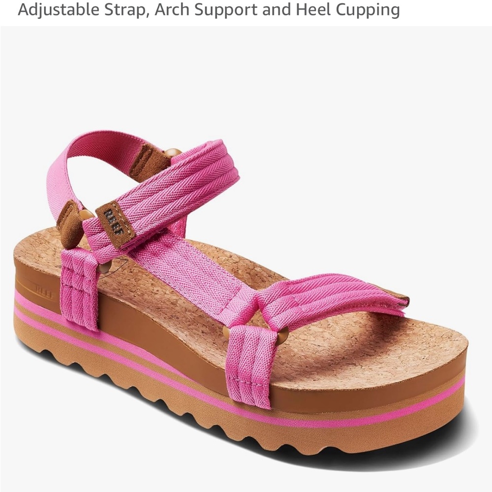 Reef Pink Platform Sandals with Adjustable Strap